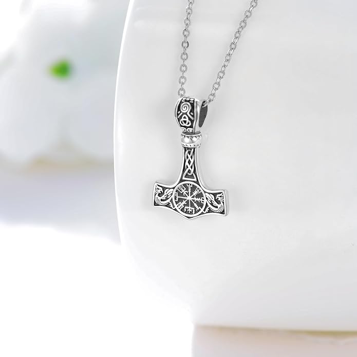VONALA Gothic Necklace 925 Sterling Silver Punk Dagger/Thor Hammer/Arrowhead Wolf/Lion/Tree of Life Urn Pendant Necklace Viking Amulet Pagan Jewelry Gifts for Women Men Unsex