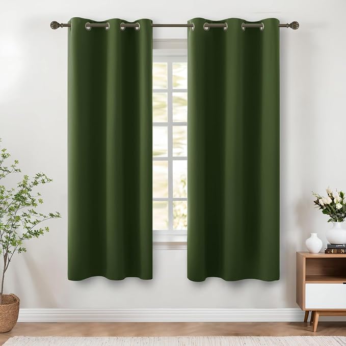 KOUFALL Olive Green Curtains 72 Inch Long for Living Room,Black Out Room Darkening Blackout Curtains 72 Inch Length 2 Panels Set