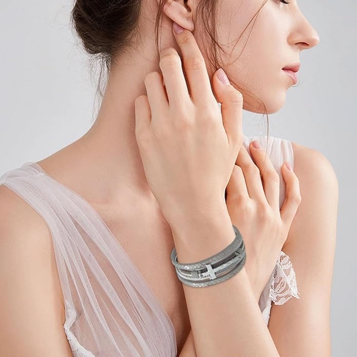 Leather Wrap Bracelets Cross Bracelets Trendy Layered Bracelet for Women Stackable Bracelet Jewelry Birthday Christmas