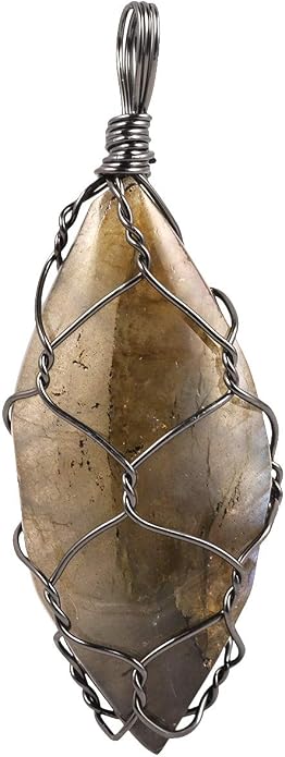 TUMBEELLUWA Labradorite Necklace Irregular Shape Wire Wrapped Quartz Crystal Pendant with Chain Healing Stone Jewelry