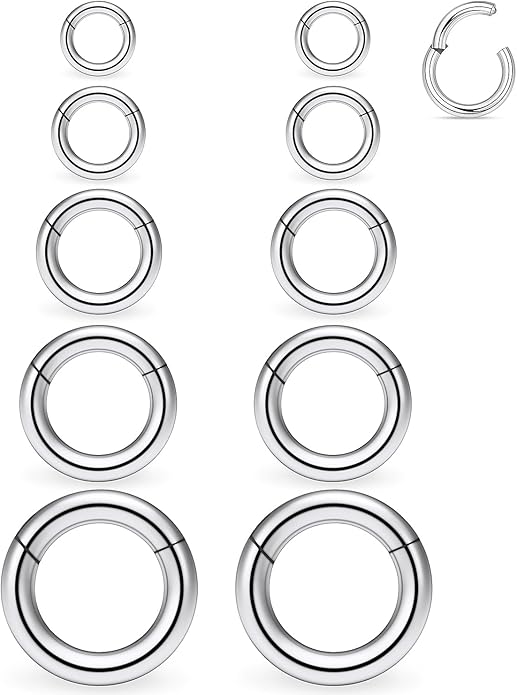 20G-2G Surgical Steel Hinged Clicker Septum Nose Rings Gauges Earrings Seamless Hoops Eyebrow Lip Ring Cliker Helix Tragus Daith Rook Earrings for Women Men