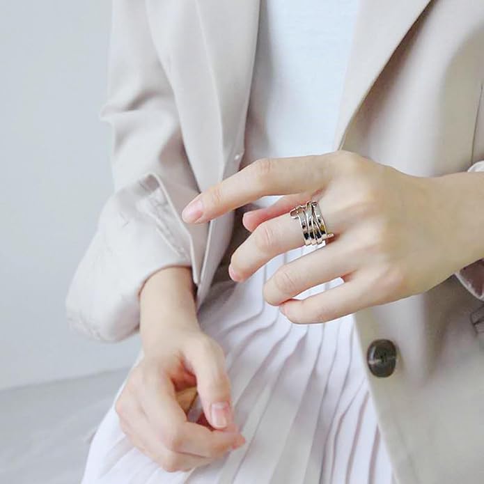 925 Sterling Silver Ring Minimalist Adjustable Rings Band Handmade Rings for Women Girls