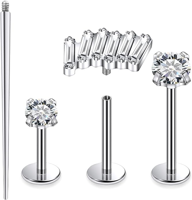 20G 18G 16G Astm F136 Titanium Internal Thread Flat Back Earrings Nose Studs Tragus Forward Helix Conch Cartilage Lobe Earring Stud Medusa Labret Monroe Lip Ring Piercing Jewelry For Women Men