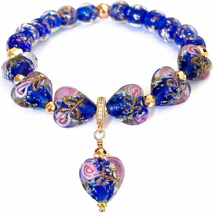 ARTSY Crafts Glow in the Dark Heart Shaped Glass Bead Bracelets & Necklaces, Handmade in USA