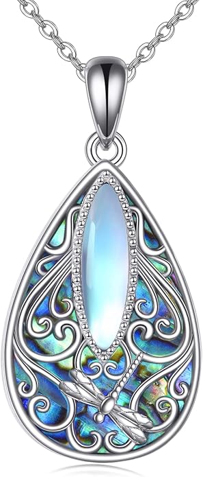 ONEFINITY Filigree Moonstone Necklace 925 Sterling Silver Bohemian Irish Celtic Necklace Abalone Shell Filigree Jewelry Gifts For Women