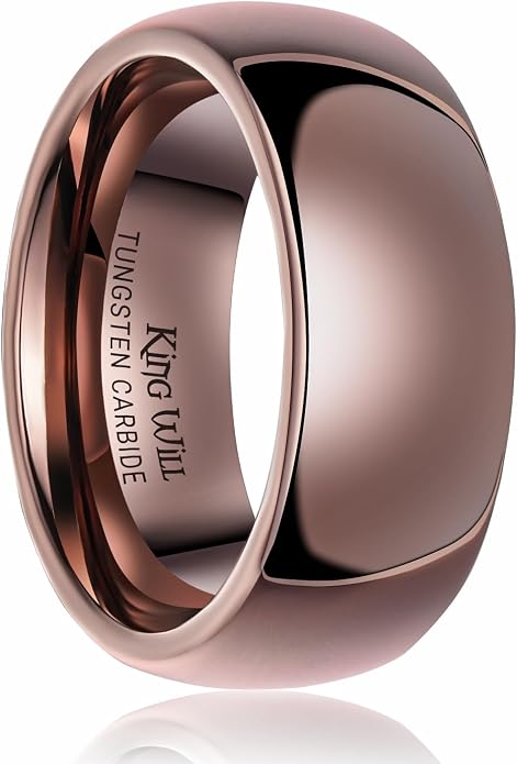 King Will Men's Women's Tungsten Carbide Ring 24k Gold Plated Rose Gold Plated Domed Polished Finish Wedding Band