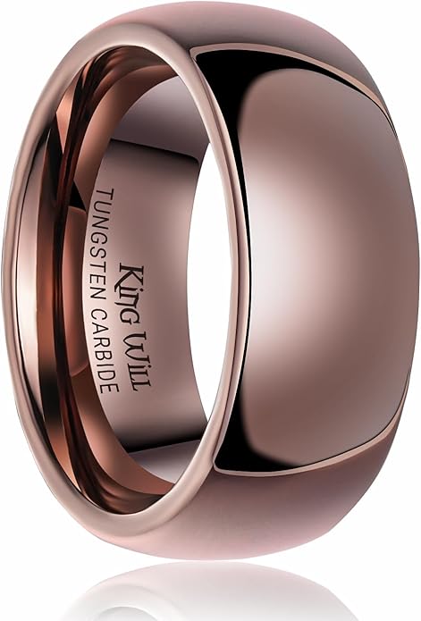 King Will Men's Women's Tungsten Carbide Ring 24k Gold Plated Rose Gold Plated Domed Polished Finish Wedding Band