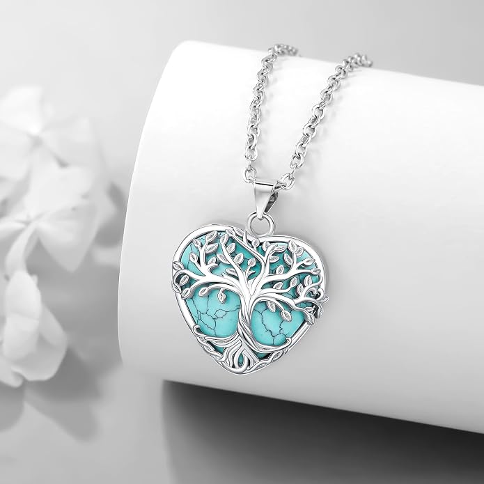 Tree of Life Necklace for Women Moonstone/Turquoise/Amethyst Pendant Boho Necklace Fine Jewelry Gifts for Wife Mom Grandmother
