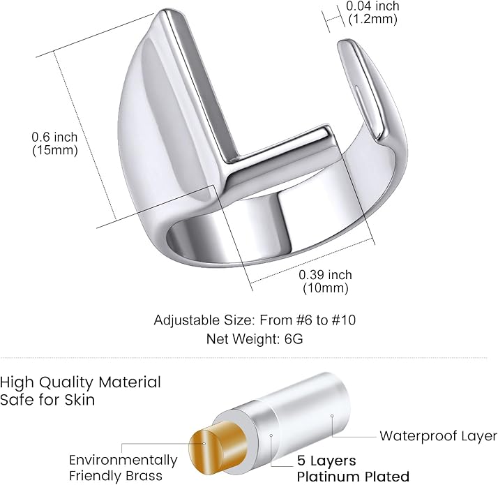 KeyStyle Bold Initial Letter Rings Adjustable, GoldChic Jewelry Women Gold Statement Ring Personalized Engraved Women’s Open Signet Ring for Party (Gold, White Gold, Black)