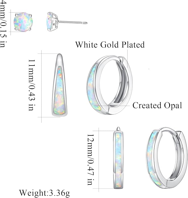CiNily Opal Earrings Set for Women Hypoallergenic, Opal Stud Huggie Hoop Earrings Silver/Rose Gold Plated Dainty Hoop Huggie Silver Dangle Earring Stacks, Gold Jewelry