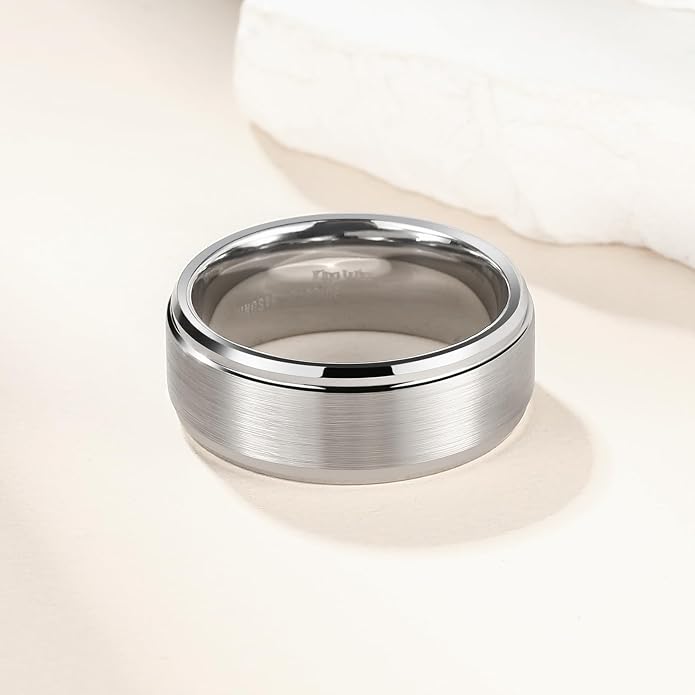 King Will Classic Tungsten Wedding Band for Men, 6/7/8/9/10mm Widths, Polished Finish Step Edge Matte Rings Comfort Fit