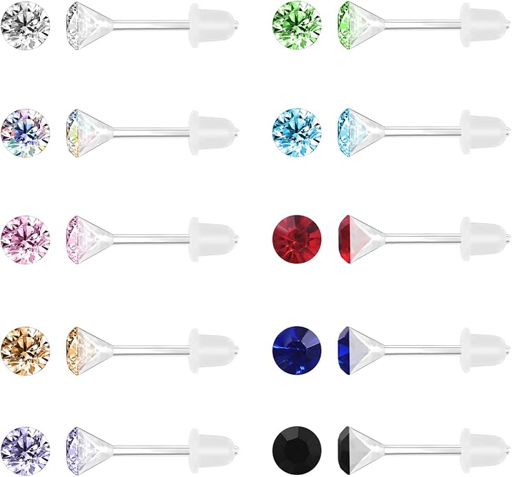 AoedeJ 40 Pcs Colorful Earrings Cubic Zirconia Earrings Studs Hypoallergenic With Plastic Post For Women Multipack