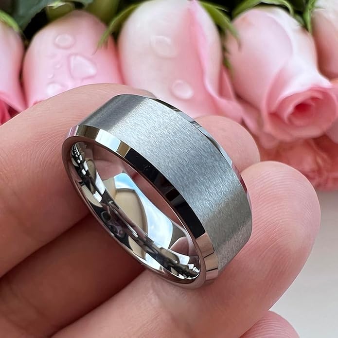 TUTISS 6mm 8mm Tungsten Rings for Men Women Fashion Engagement Wedding Bands Matte Finish Beveled Edges Comfort Fit