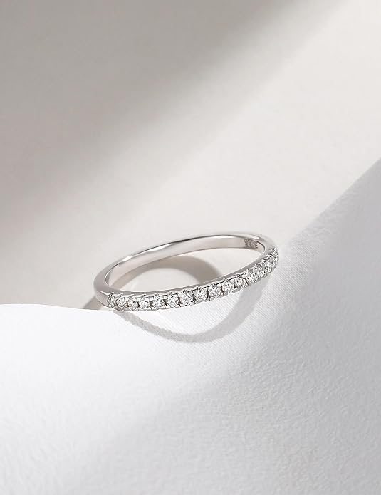 EAMTI 2mm 925 Sterling Silver Wedding Band Cubic Zirconia Half Eternity Stackable Engagement Ring Size 3-13