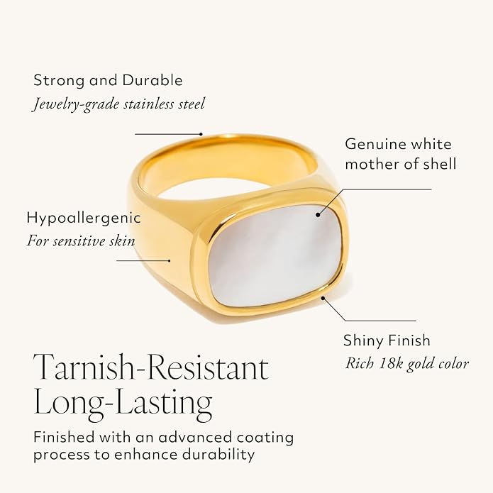 Chunky Statement Rings for Women, Wide Signet Dome Croissant Twist Band Non-Tarnish 18k Gold Plated Stainless Steel Size 5-11