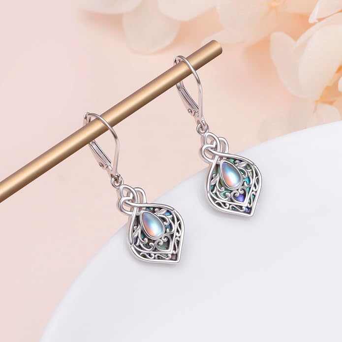 DAOCHONG 925 Sterling Silver Filigree Moonstone Sunflower Necklace Celtic Teardrop Abalone Shell Jewelry for Women Birthday Christmas Anniversary