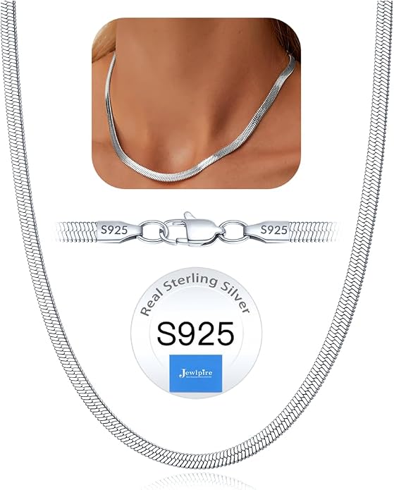 Jewlpire 925 Sterling Silver Plated Rope/Cuban/Paperclip/Herringbone Chain Necklaces for Women, 18K Gold Plated Chain Necklace,Hypoallergenic Women's Chain Necklaces 16+3 Inch