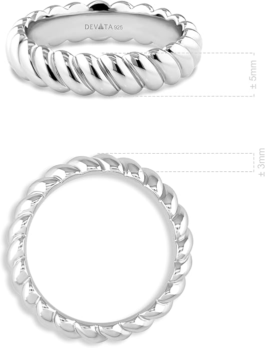 DEVATA Gold or Rhodium Plated Sterling Silver 925 – Eternity, Band Ring for Women – Heart, Knot, Clover, Infinity, Mariner, Cable, Curb, Cuban, Figaro, Daisy, Rope, Ribbed, Dome