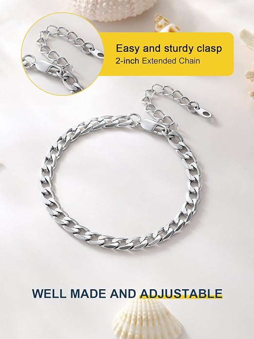 ChainsPro Resizable Anklet Chain for Women Men, Figaro/Wheat/Twist Rope/Cuban Foot Bracelet-Strong with Good Clasp-18K Gold Plated(Send Gift Box)