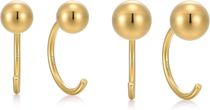 CHIC & ARTSY 925 Sterling Silver Half Hoop Earrings for Women, Small Huggie Hoops Set with Ball Bar Star Moon Cross & Pearl, Lightweight Comfort Fit Everyday & Sleep Earrings