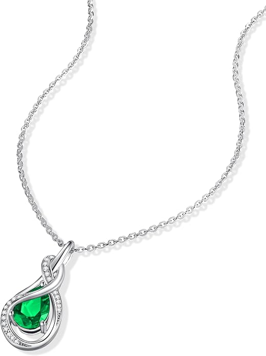 FANCIME TimelessTie Birthstone Necklace for Women White Gold Plated Sterling Silver Ribbon Design Jewelry Knot Pendant Fine Jewelry Gemstone Anniversary Birthday Graduation Mothers Day Gifts for Women Wife Mother Her
