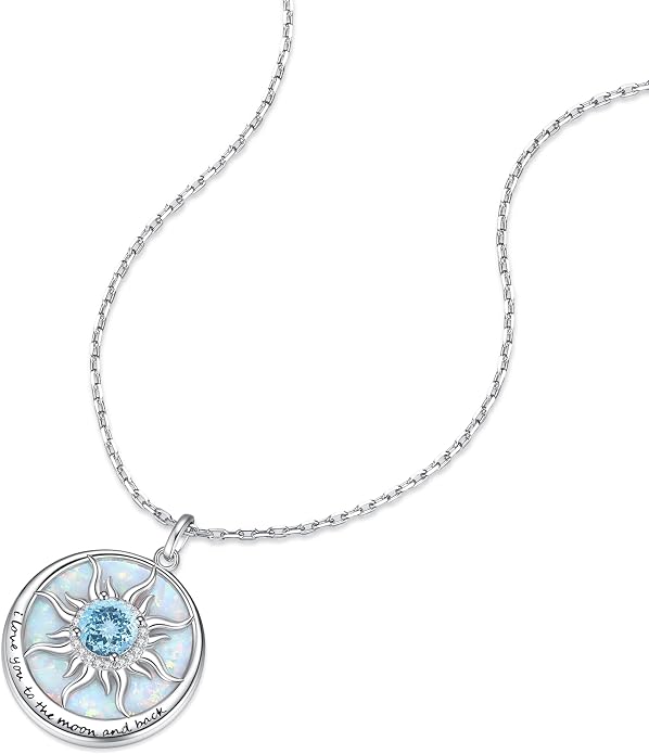 FANCIME Sunflower Necklace with Engraved Messgae 925 Sterling Silver Opal Gemstone Pendant Fine Jewelry Anniversary Birthday Gifts for Women Mom Wife Her, Chain Length 16+2 Inch