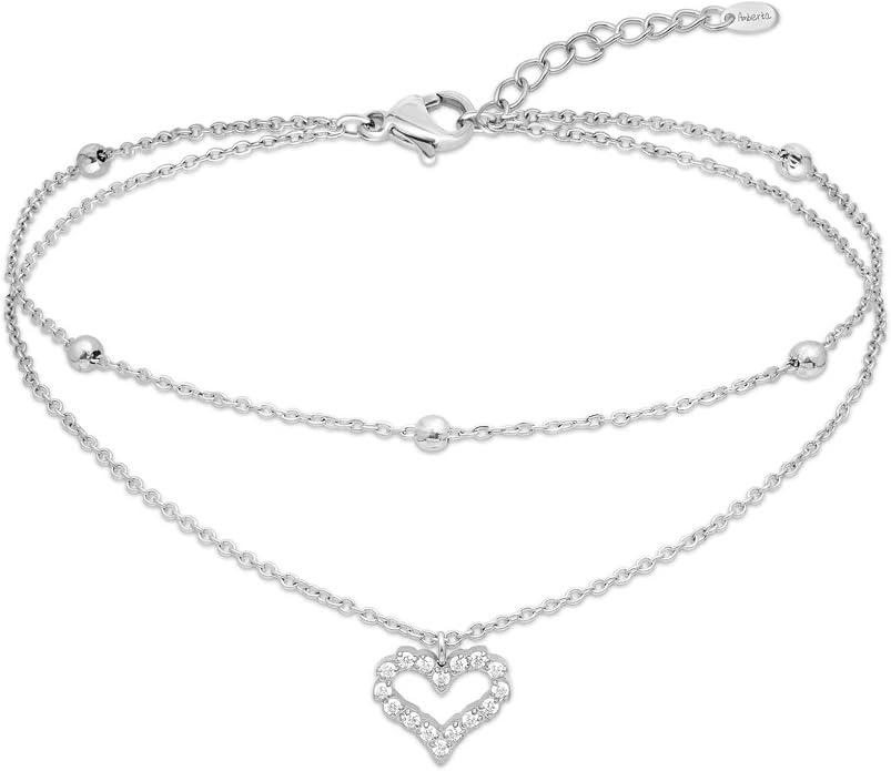 Amberta Silver Gold Waterproof Ankle Bracelets for Women | Boho Layered Anklets for Women | Summer Jewelry, Adjustable Ankle Chain Beaded Rope Heart
