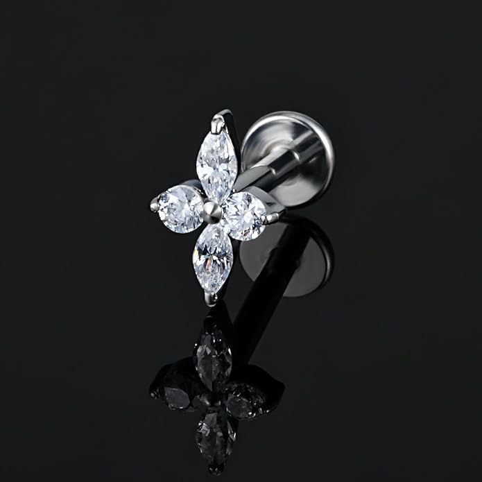 FINE4U 1PC ASTM F136 Titanium 16G Flatback Stud for Tragus, Helix, Conch 6mm 8mm - Screw on Cartilage Earring Piercing Jewelry