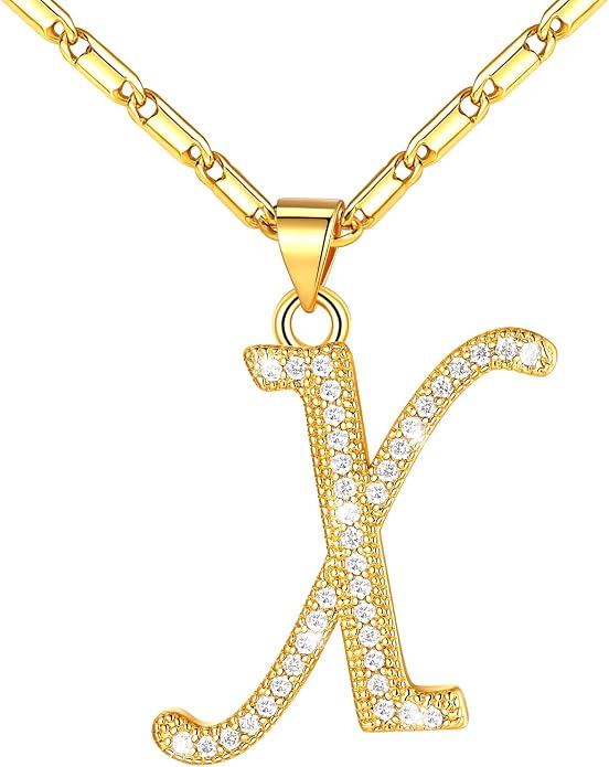 U7 Initial Necklace for Women, Gold/Platinum Plated CZ Crystal Letter A-Z Pendant Necklace, Shiny 20 Inch Name Chain Dainty Personalized Jewelry for Men Mom Wife Friend