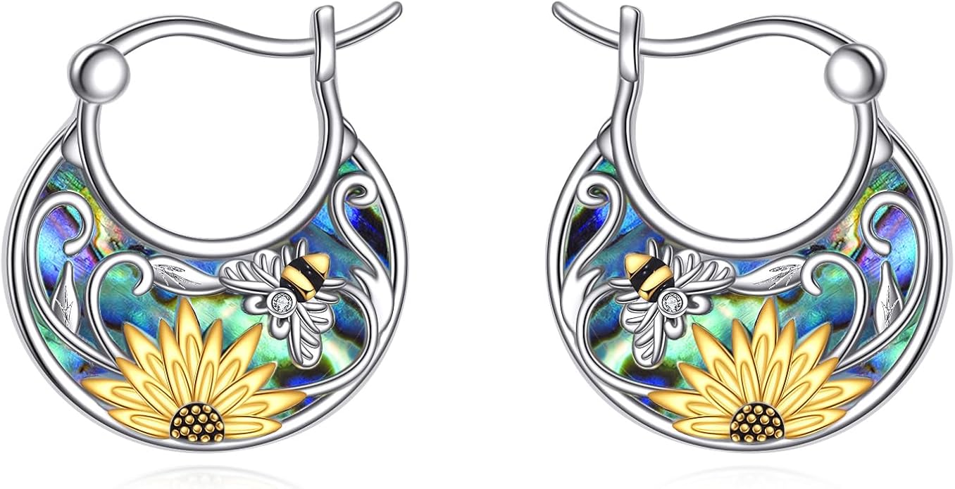 Tree of Life/Sunflower/Mountain/Daisy/Flower/Dragonfly/Butterfly/Earrings 925 Sterling Silver Hoop Earrings for Women