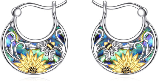 Tree of Life/Sunflower/Mountain/Daisy/Flower/Dragonfly/Butterfly/Earrings 925 Sterling Silver Hoop Earrings for Women