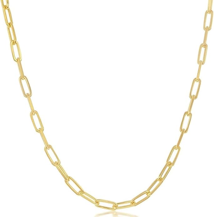Paperclip Chain Necklace for Women | Sterling Silver or 14K Gold Plated | 2.8mm 3.2mm 5.5mm | 16–30 Inch Italian Link Layering Chain
