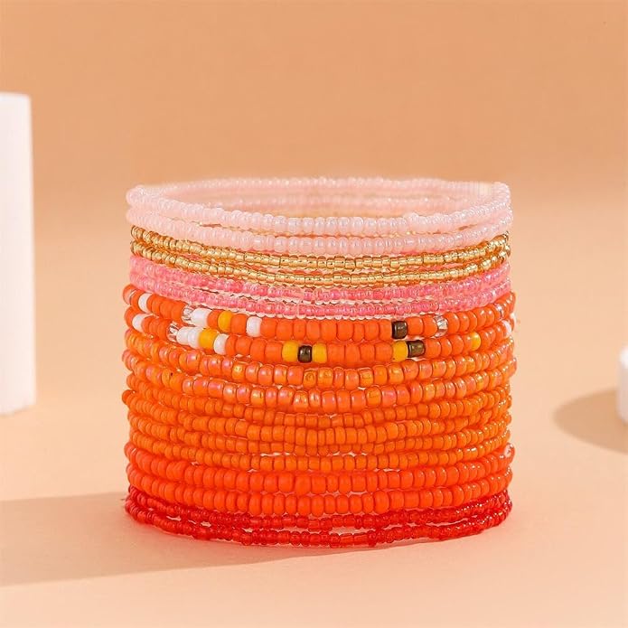 Boho Stackable Seed Beaded Bracelets for Women 18-20Pcs Colorful Handmade Multilayered Rice Bead Bracelet Set Summer Beach Bohemian Jewelry Gift
