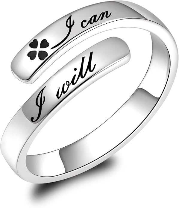 BEILIN 925 Sterling Silver Inspirational Jewelry Rings Adjustable Ring Personality Encouragement Gift for Teens Women