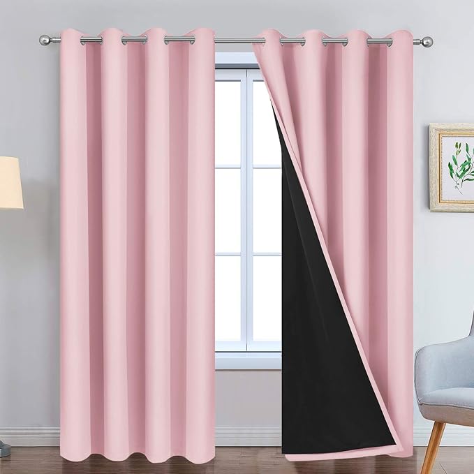 Yakamok Pink 100% Blackout Curtains 96 Inches Long for Bedroom 52" Wide | Blackout Curtain Panels for Bedroom, 2 Thick Layers Grommet Top Thermal Insulated Drapes with Black Liner for Living Room
