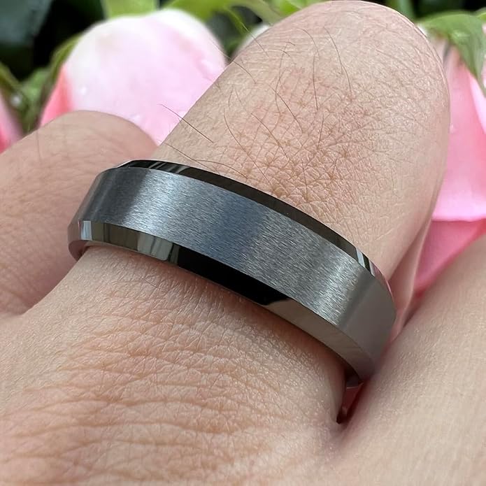TUTISS 6mm 8mm Tungsten Rings for Men Women Fashion Engagement Wedding Bands Matte Finish Beveled Edges Comfort Fit