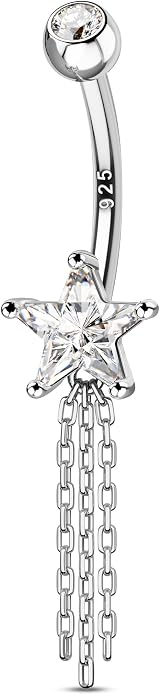 COCHARM 14K Gold Plated Belly Button Rings 925 Sterling Silver Belly Navel Rings for Women Star Navel Piercing Jewelry