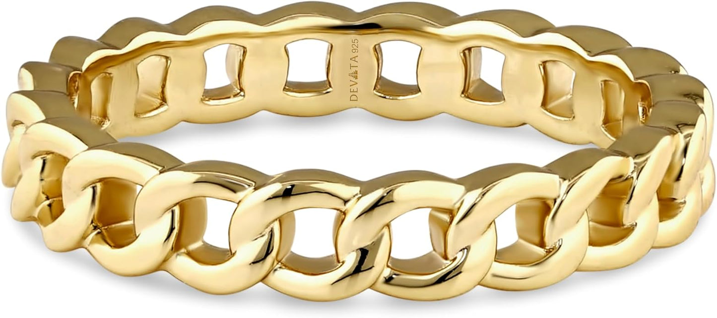 DEVATA Gold or Rhodium Plated Sterling Silver 925 – Eternity, Band Ring for Women – Heart, Knot, Clover, Infinity, Mariner, Cable, Curb, Cuban, Figaro, Daisy, Rope, Ribbed, Dome