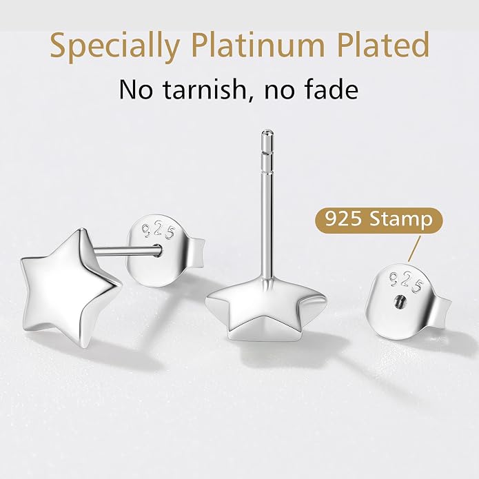 FindChic Hypoallergenic Sterling Silver Small Bar/Heart/Dot/Triangle/Butterfly/Lightning Studs Earrings Minimalist Geometric Jewelry Valentine Gifts for Women Men Girls, with Gift Box