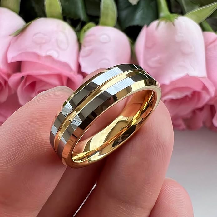 TUTISS 6mm 8mm Silver/Black/Blue/Gunmetal/Gold/Rose Gold Tungsten Rings for Men Women Fashion Engagement Wedding Bands Matte Finish Beveled Edges Comfort Fit