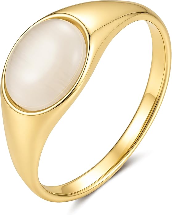 YeGieonr Gold Signet Rings for Women Non Tarnish Gold Rings, Waterproof Gemstones Statement Ring, 18K Gold Plated Stainless Steel Gem Stone Jewelry Gift for Everyday Wear