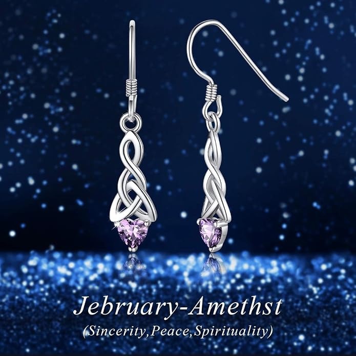 ChicSilver Sparkling Heart Birthstone 925 Sterling Silver Celtic Knot Dangle Hook Earrings (with Gift Box)