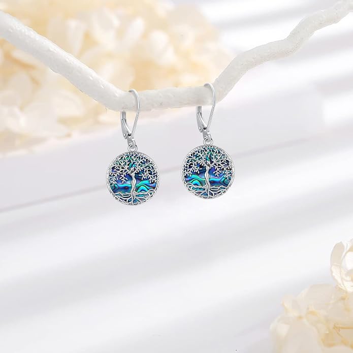 Black Cat/Turtle/Moonstone//Turquoise/Flower/Tree of Life Earrings Sterling Silver Cute Animal Leverback Dangle Earrings Jewelry Gifts