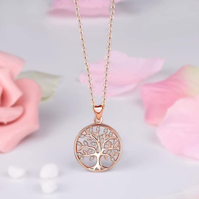 AEONSLOVE Tree of Life Necklace 925 Sterling Silver, Family Tree of Life Pendants Jewelry Gifts for Women Wife Mother, 18 Inch Chain