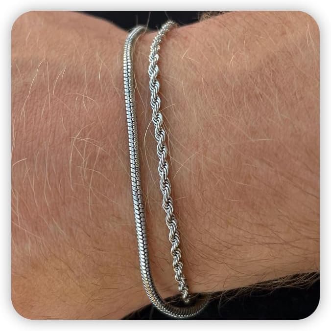 Mens Bracelet - Dainty Gold/Silver Chain Bracelet Stack 14K Gold Plated Silver Bracelets for Men Stainless Steel Adjustable Cross Charm Cuban Link Bracelet Snake Jewelry Set to Men Dad Birthday Day