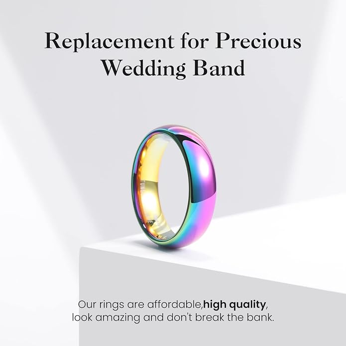 King Will Men's Women's Tungsten Carbide Ring 24k Gold Plated Rose Gold Plated Domed Polished Finish Wedding Band