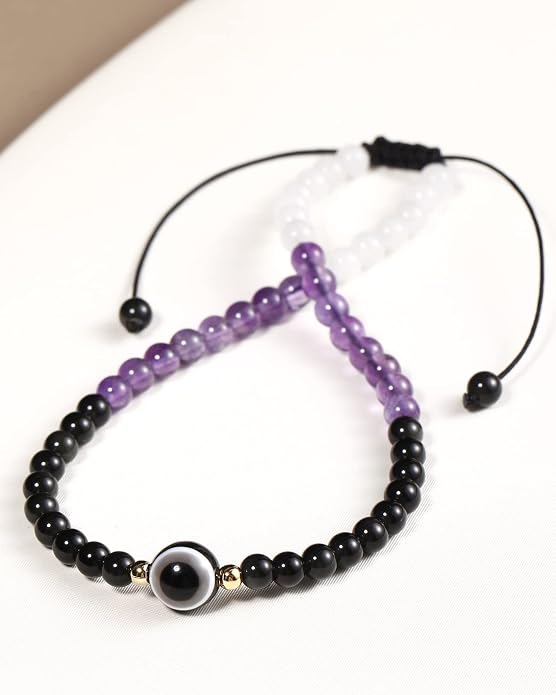 Evil Eye Anklet Bracelets for Women Energy Healing Crystals and Gemstones Worry Stone Beach Foot Meditation Yoga Jewelry