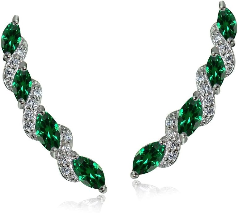 Twist Sterling Silver Ear Climbers & Crawlers - Birthstone & Synthetic Gemstone Earrings for Women