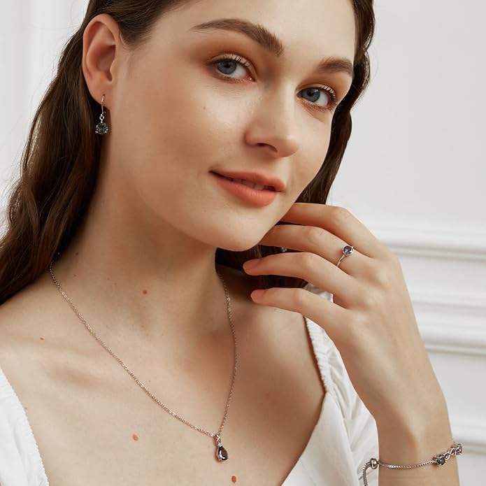 VOLUKA Created Opal/Amethyst/Mystic Topaz Pendant Necklace for Women,18K White/Rose Gold Plated Chain Wedding Engagement Jewelry Gift