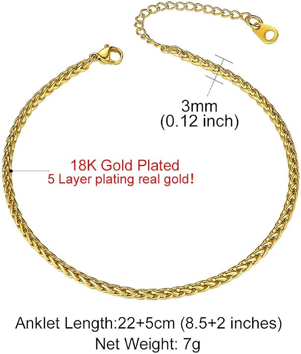 GoldChic Adjustbale Link Chain Anklet for Women Summer Jewelry, 316L Stainless Steel Figaro/Wheat/Twist Rope/Cuban Foot Bracelet-Waterproof, Resizable 9"-12" (Gift Box Included)